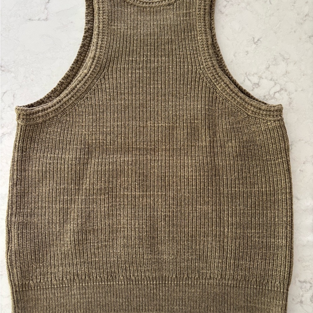 Buck Mason Ribbed Sweater Tank Taupe Cotton Knit High Neck Small - Picture 8 of 10